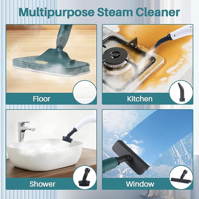 6 in1 Steam Mop Dual-Rod Design with Detachable Handheld Steamer, 300ML Removable Tank,23 FT Power Cable,includes Multi-purpose Accessories,Steam Mops for Floor Cleaning,Windows,Tile Grout.
