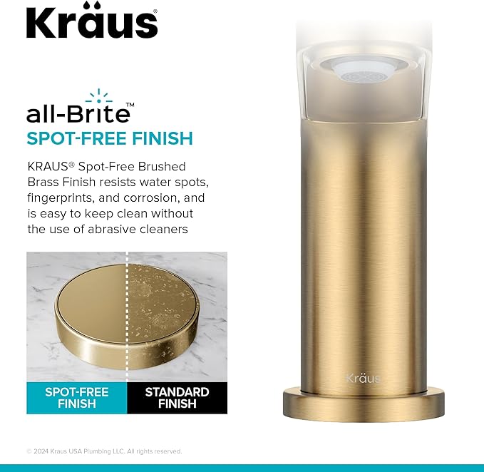 KRAUS Indy Widespread Bathroom Faucet in Spot-Free Brushed Brass with 2 Handles, Pop Up Drain and Supply Lines, FUS-14103SFBB