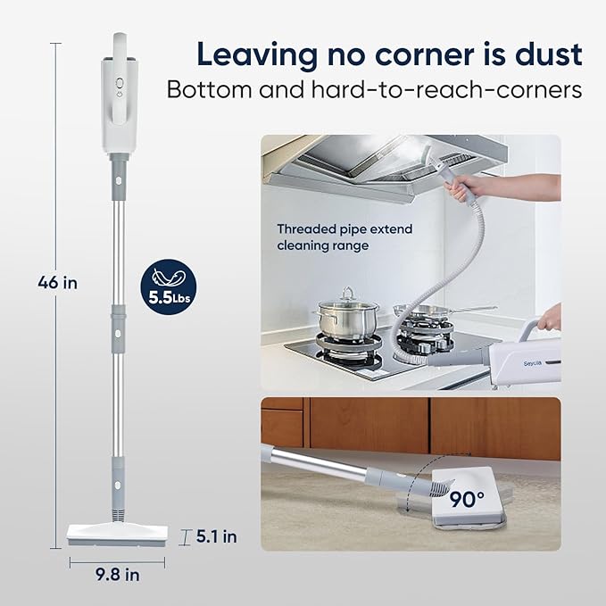 Seyola Steam Mop for Floor Cleaning, Steam Cleaner for Home with Handheld 6-in-1 Multi-function Attachments for Hardwood Floors, Clothes, Windows, Tiles Grout, Furniture Cleaning (off-white)