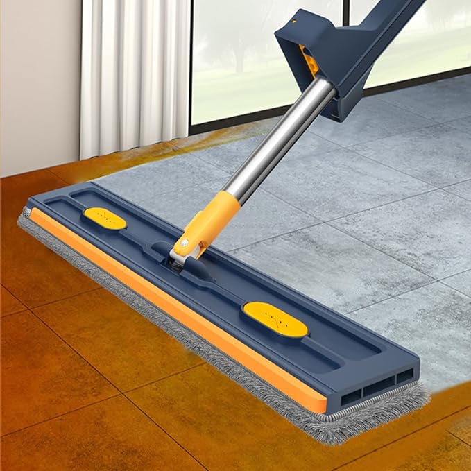 Flat Mop - Household Floor Cleaning System, Extra Wide with Extendable Handle for Hardwood Tile Vinyl, Reusable Microfiber Pads with 360° Rotation, Multi Tool for Home Garage Office Blue