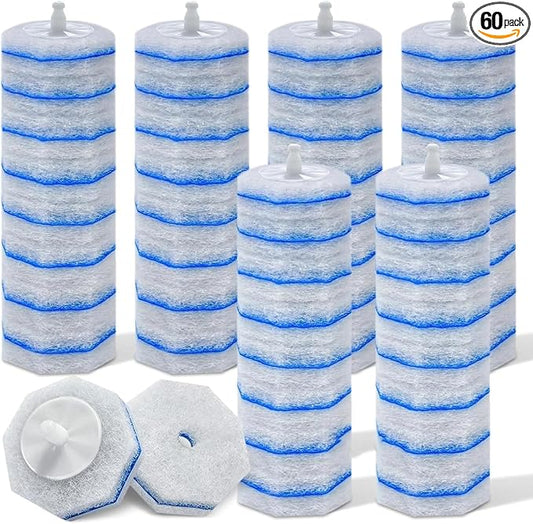 60 Pack Disposable Toilet Brush Refill Heads, 3-Layer Dissolvable Cleaning Pads with Detergent, Universal Fit for Most Toilet Wand Handles, Bathroom Cleaning Supplies, Bulk Value Pack
