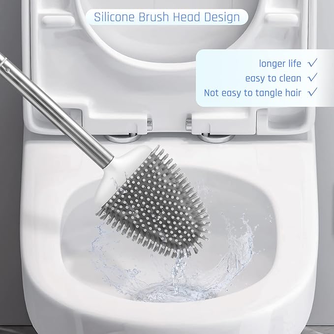 Sellemer Toilet Brush and Holder Set for Bathroom, Flexible Toilet Bowl Brush Head with Silicone Bristles, Compact Size for Storage and Organization, Ventilation Slots Base (3 Pack, Multicolor)