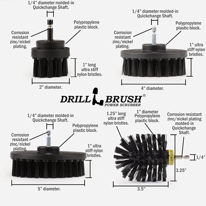 Drillbrush BBQ Grill Cleaning Kit - Safe Nylon Grill Brush | Drill Brush Set - Ultra Stiff Power Scrubber Attachments for Loose Paint, De-Scaling Rust and Graffiti Removal on Stone, Brick and Masonry
