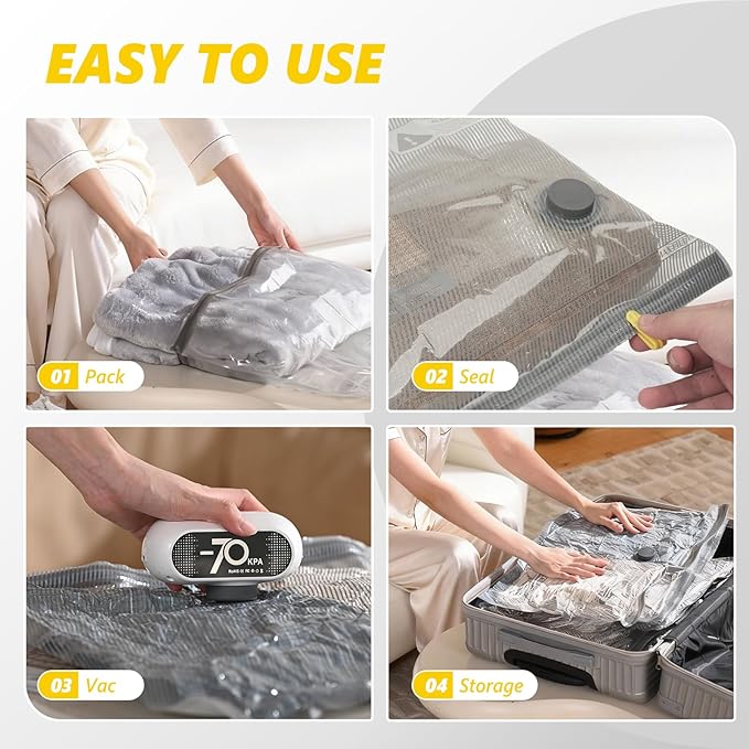 15 Pack Vacuum Storage Bags with -70KPa Electric Pump, Premium Tear-Resistant Reusable Bags for Clothing, Space Saving Essentials for Travel, White