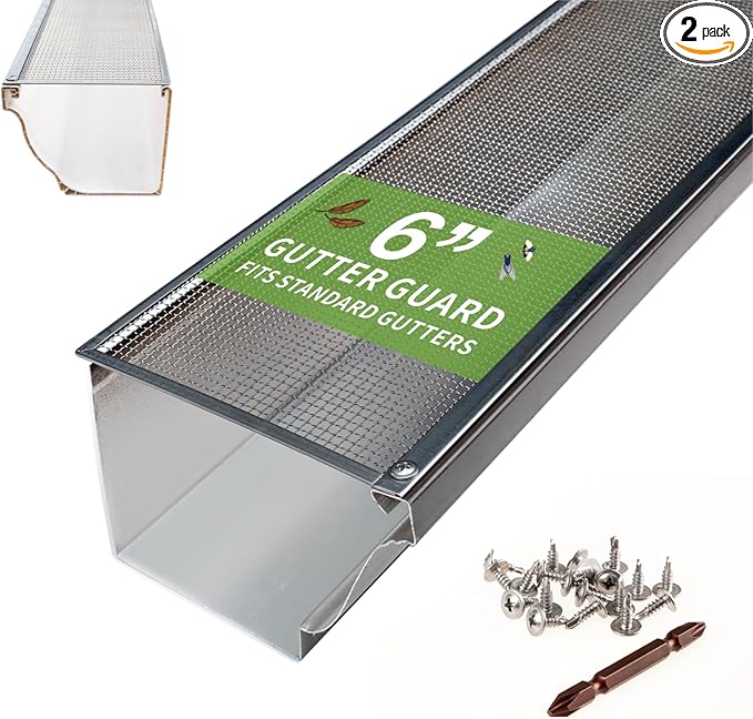 6 Inch Gutter Guard - Heavy Duty 100% Stainless Steel High-Flow Leaf Screen for Debris, Clog & Overflow Protection - Fits K-Style & Half-Round, Screws Included (200 FT, 60 pcs, 6in x 40in)