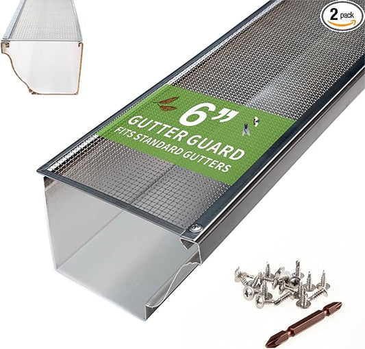 6 Inch Gutter Guard - Heavy Duty 100% Stainless Steel High-Flow Leaf Screen for Debris, Clog & Overflow Protection - Fits K-Style & Half-Round, Screws Included (200 FT, 60 pcs, 6in x 40in)