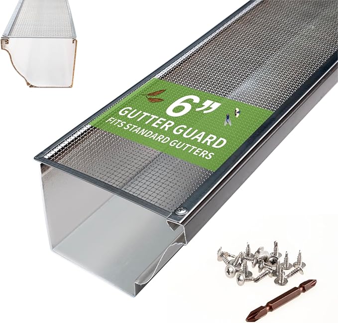 6 Inch Gutter Guard - Heavy Duty 100% Stainless Steel High-Flow Leaf Screen for Debris, Clog & Overflow Protection - Fits K-Style & Half-Round, Screws Included (30 FT, 9 pcs, 6in x 40in)
