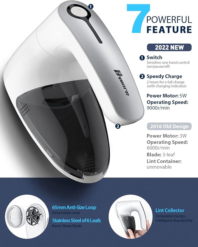 Bymore Fabric Shaver, Lint Shaver, Sweater Shaver for Clothes, White | Large 65mm head and six-leaf blades cover more area in fewer passes for fast, even care on sweaters, couches and furniture - Image 8