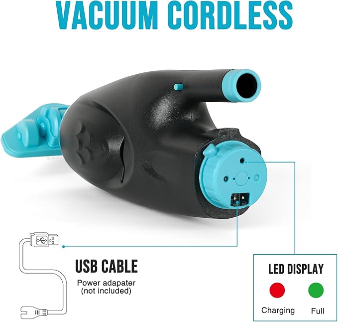 Rechargeable Handheld Pool Vacuum Set with Adjustable Pole and 2 Interchangeable Brush Heads, Ideal for Above-Ground Pools, Hot Tubs, Spas, and Small Pools up to 20ft – Cordless Spot Cleaner(Blue)