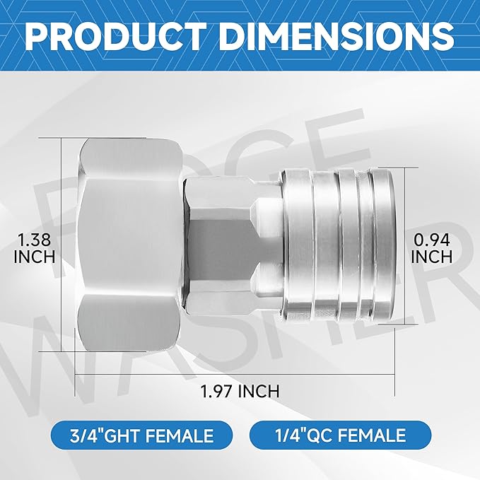 RIDGE WASHER Garden Hose to Pressure Washer Adapter, 3/4” GHT to 1/4”Stainless Steel Quick Connect, Convert Water Hoses to Power Washer Connector