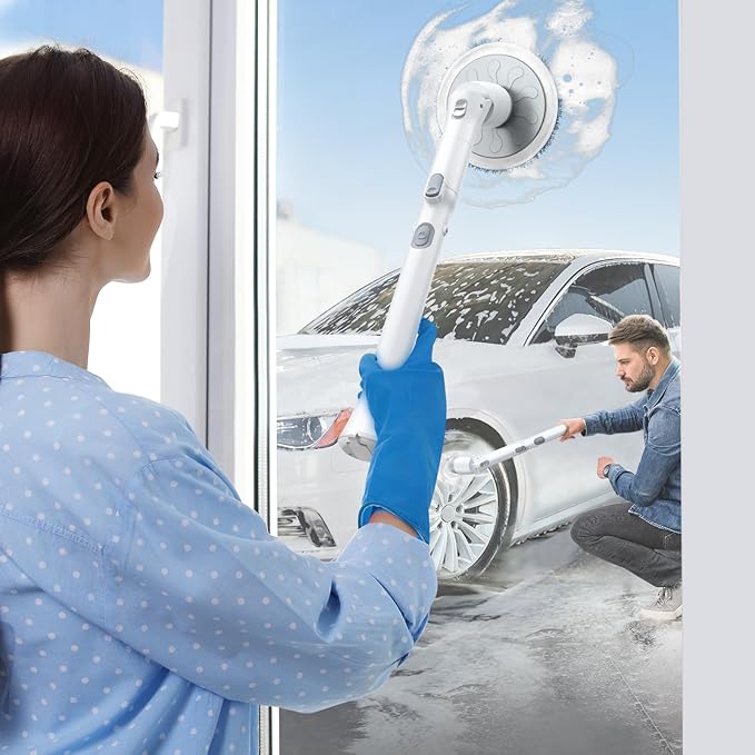 LABIGO Electric Spin Scrubber LA3 Pro, Cordless Bathroom Scrubber with 5 Replacement Head, 3 Adjustable Angle, Household Power Cleaning Brush with Extension Arm for Bathtub Car Grout Tile Floor