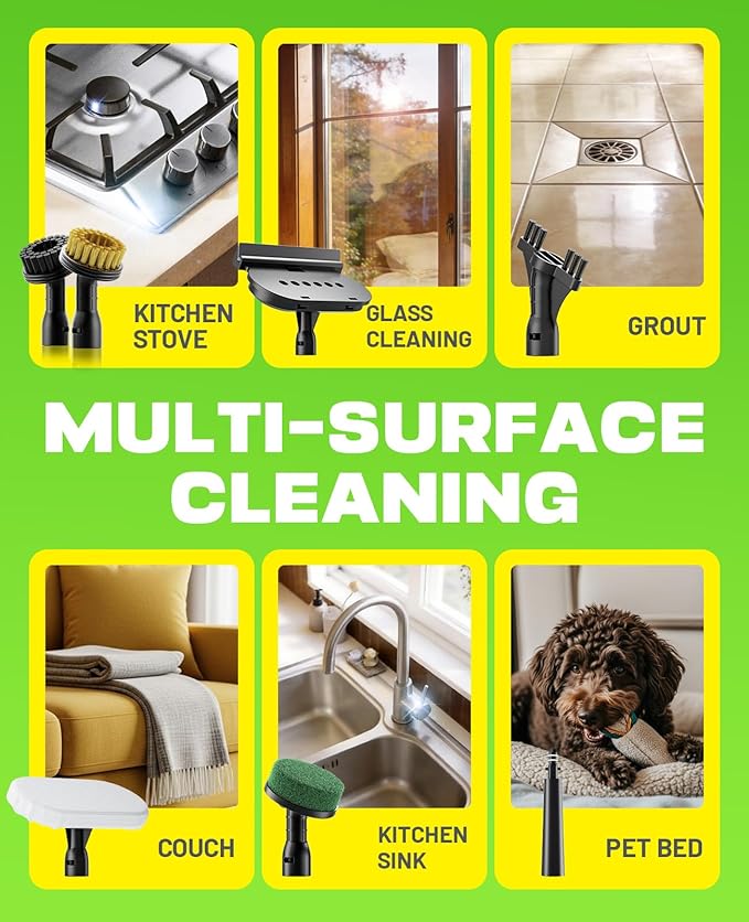 POPCHOSE Steam Cleaner with Detergent Dispenser, 15s Heat-Up Handheld Steam Cleaner for Home, 500ml Removable Water Tank, Lightweight Portable Steamer for Cleaning Grout, Windows, Kitchen, Easy Refill