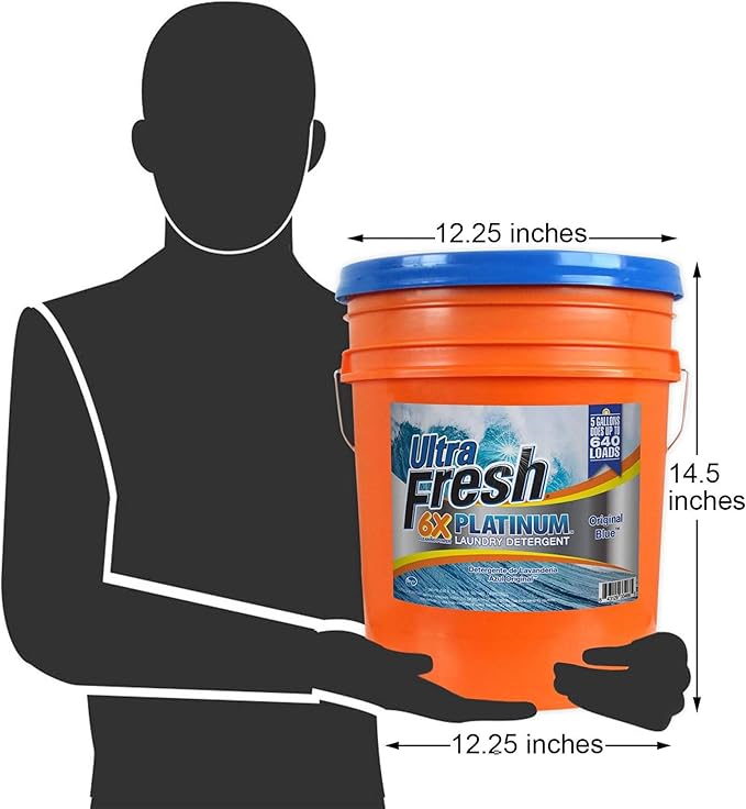 Ultra Fresh 6X Platinum 5 Gallon Laundry Detergent Liquid for All Machine Types with Easy Dispensing Pump, Up to 640 Loads, Original Blue (6 Pack)