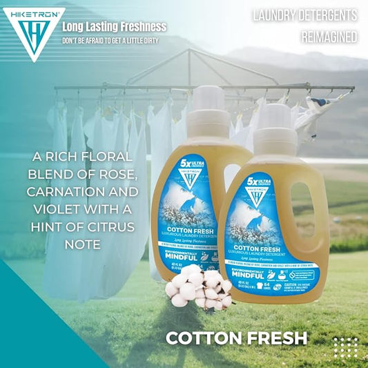 Hiketron Cotton Fresh Liquid Laundry Detergent, 5x Ultra Concentrated, Tough Stains Remover, Long Lasting Scent (40 Fl Oz, Pack of 1)