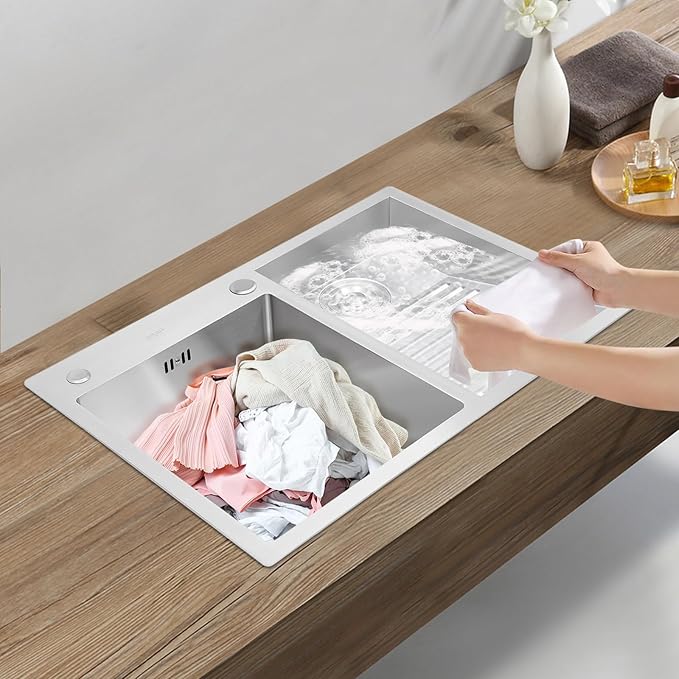 Laundry Sink,Household Stainless Steel Laundry Sink with Washboard,Multi-Mount,Quiet,Cleaning Machine for Laundry Rooms,Kitchens,Balconies