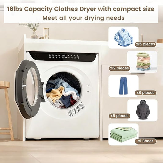VCJ 2.8 cu.ft Portable Dryer, 1400W Electric Clothes Dryer with 6 Drying Modes & LED Control Panel, Front Load Compact Dryer for Home, Apartment, Dorms