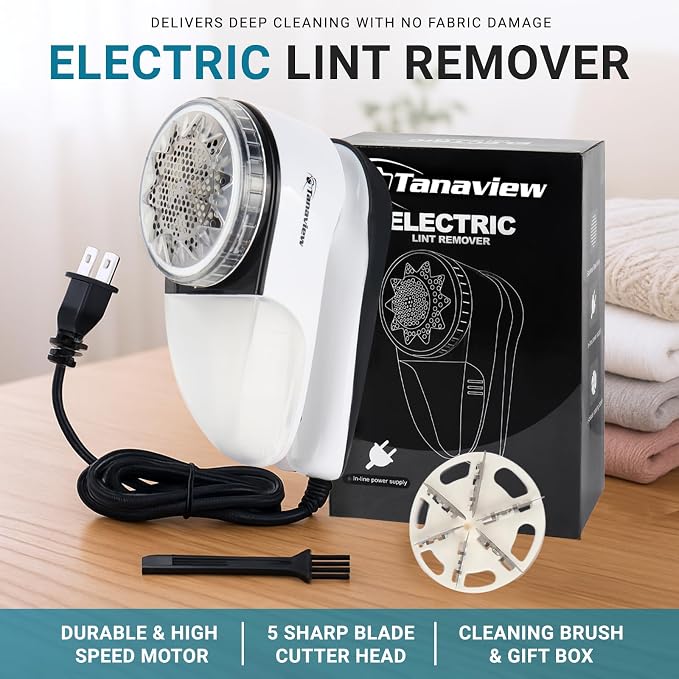 Power Corded Electric Fabric Shaver | No Battery, Pilling & Fuzz Remover for Clothes, Furniture, Couch, Sweaters, 6 Leaf Blades, Portable Defuzzer, Depiller - Image 3