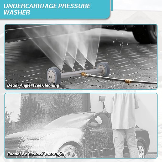 Undercarriage Pressure Washer Attachment, 16 Inch Under Car Washer with Extension Wands for 1500-4000 PSI, 4 Nozzle Underbody Cleaner for Trucks, SUVs, Vehicles - Effortless Under Carriage Cleaning