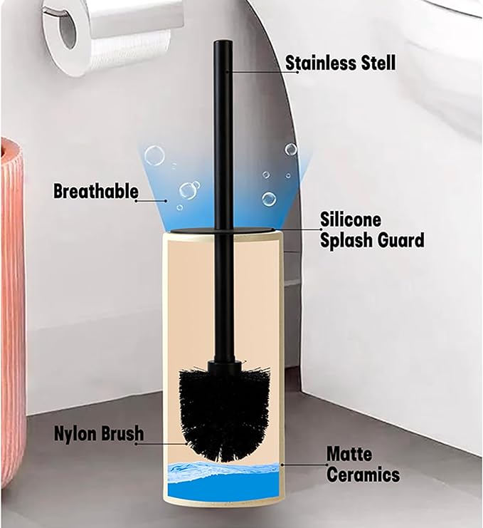 Ceramic Toilet Bowl Brush and Holder Set,Toilet Cleaning Scrub Brush,Heavy Duty Toilet Brush Quick Dry Bristles for Bathroom