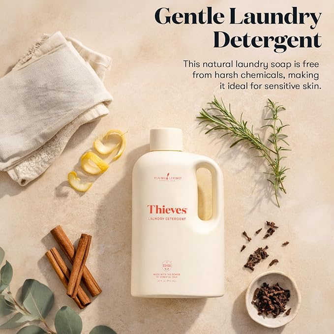 Young Living Thieves Laundry Detergent, Concentrated Plant-Based Formula with Enzymes, Fresh Citrus Scent, For HE and Standard Washers, 32 fl oz - 1 Pack