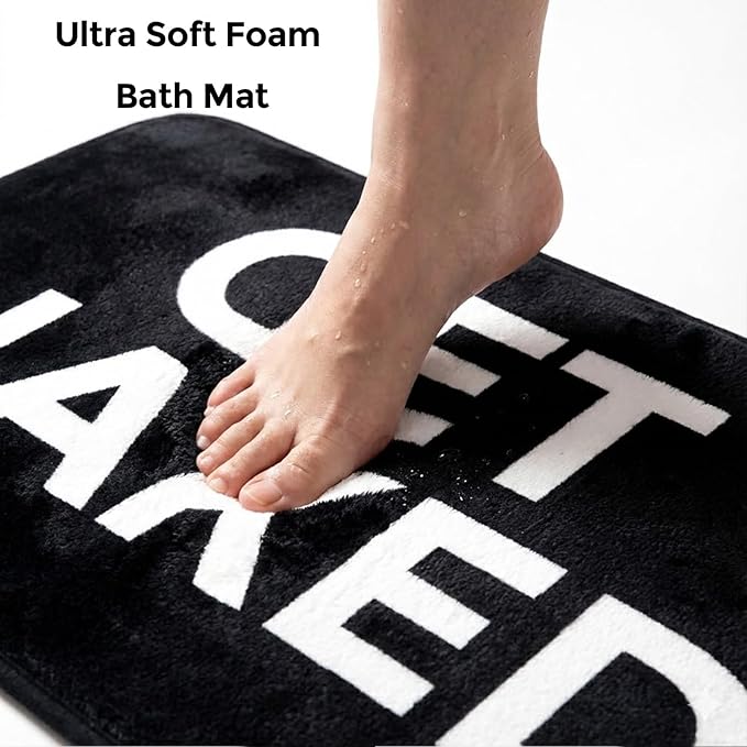 Black Get Naked Memory Foam Bath Mat 32x20 Inch, Funny Bathroom Rugs, Cute Dorm, Apartment Decor, Soft Non Slip Absorbent Mats for Shower, Vanity