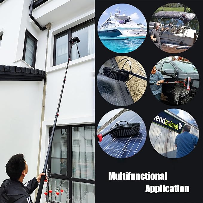 Telescopic Extendable Window Cleaning Pole Kit with Water Fed Hose 6M Reach Solar Panel & Conservatory Brush Equipment for Roof Cleaning