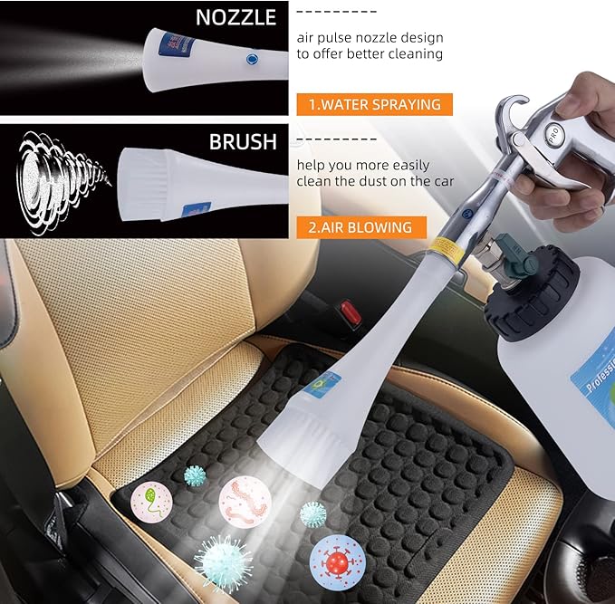 8 Car Cleaning Kit, Car Detailing Kit Cleaning Works with Air Compressor (Sponge Cloth + 5 x Brush Tips + Replacement Hose) 8 Parts Car Cleaning kit