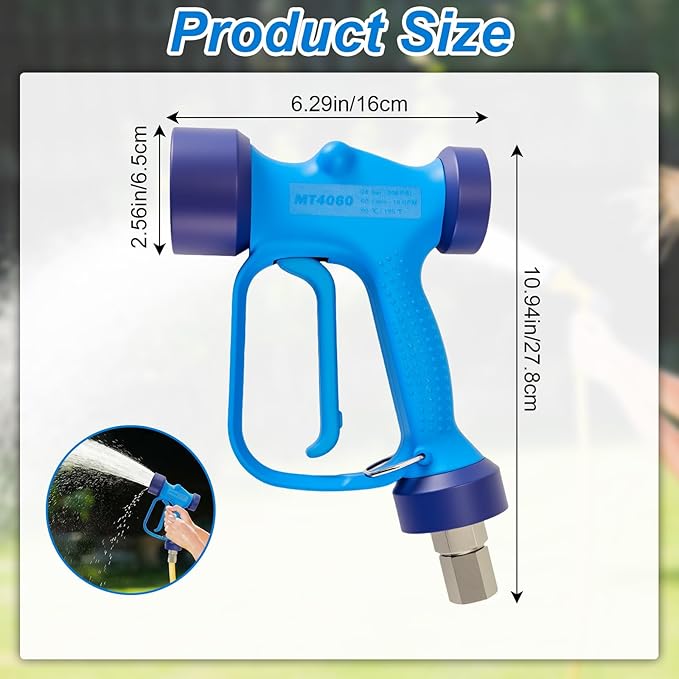 Baquler Blue High Volume Soft Wash Gun with Ss Swivel Pin, 350 Psi, 16 Gpm, 1/2" Bsp, Heavy Duty Rear Entry High Flow Low Pressure Wash Down Spray Gun for Car Patio Pools Structure Cleaning