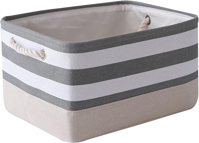 TheWarmHome Storage Basket Fabric Basket with Handles Dog Toy Basket Cloth Storage Bin Shelf Basket Decorative Storage Basket Shoe Basket Gift Basket(Grey&White Stripes-1 Pack,15.7L??11.8W??8.3H)
