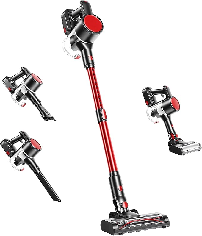 OLIXIS Cordless Vacuum Cleaner with Flexible Steering & Extendable Pole,3 Brush Heads, Lightweight Wireless Rechargeable Upright Vacuum with LED Light & Wall Mount for Hardwood Floors & Carpet