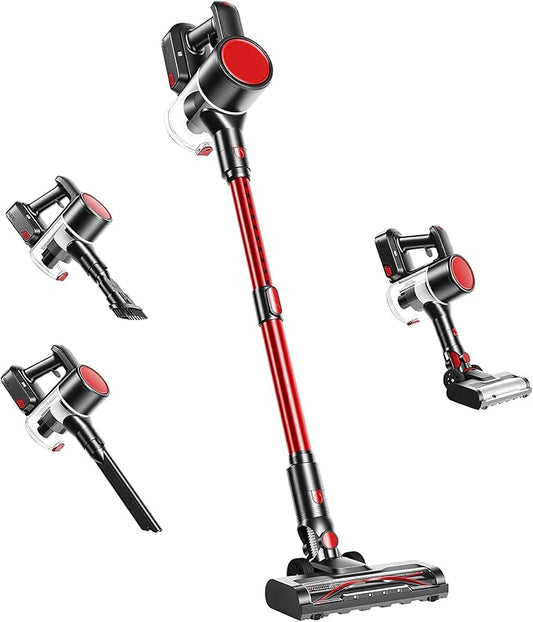 OLIXIS Cordless Vacuum Cleaner with Flexible Steering & Extendable Pole,3 Brush Heads, Lightweight Wireless Rechargeable Upright Vacuum with LED Light & Wall Mount for Hardwood Floors & Carpet