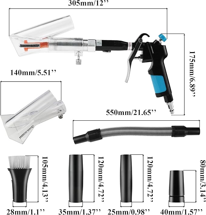 2IN1 Car Interior Detailing Air Blow Gun & vacunm Gun with Adjustable Air Flow Nozzle,Cleaning Gun Quickly Blasts Dirt and Dust from Surface Works with Air Compressor(Upgrade Rotate Tube)