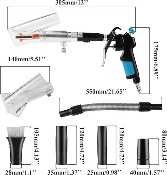 2IN1 Car Interior Detailing Air Blow Gun & vacunm Gun with Adjustable Air Flow Nozzle,Cleaning Gun Quickly Blasts Dirt and Dust from Surface Works with Air Compressor(Upgrade Rotate Tube)