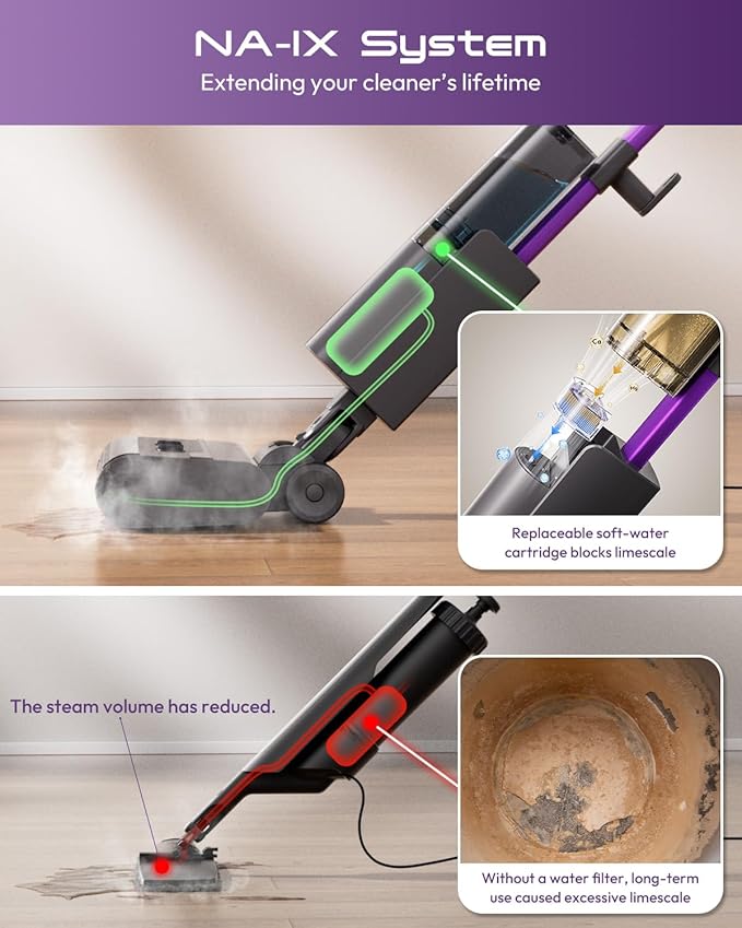 Steam Mop for Floor Cleaning, Lightweight Electric Mop with Deep Steam, Self-Cleaning, NA-IX Limescale Protection, Power-Assisted Drive, 180° Lie Flat & LED Light for All Sealed Hard Floors