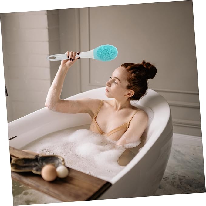 Electric Waterproof Shower Brush Long Handle Bath Scrubber for Men and Women Silicone Back Cleaning Tool Dual Sides for Exfoliating and Massaging