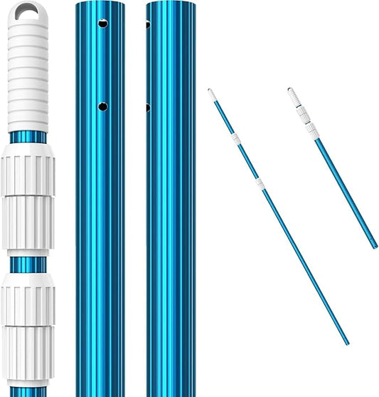 CKE Upgraded 16.5 Feet Thicken 1.3mm Blue Aluminum Telescoping Swimming Pool Pole,Adjustable 3 Piece Expandable Step-Up,Attach Connect Skimmer Net,Rakes,Brushes,Vacuum Head with Hoses, Universal 1.25"