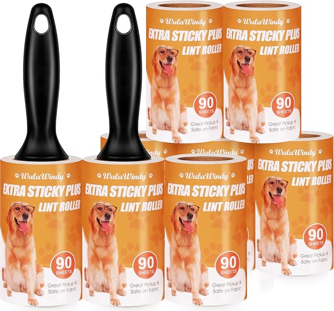 WulaWindy Extra Sticky Lint Rollers for Pet Hair, 8 Rolls, 2 Handles | Extra-sticky lint rollers with 8 rolls and 2 reusable handles for pet hair, lint and dust on clothes, sofas and furniture. by WulaWindy