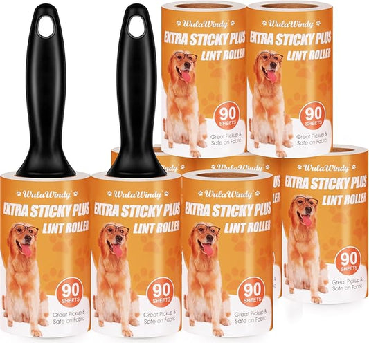WulaWindy Extra Sticky Lint Rollers for Pet Hair, 8 Rolls, 2 Handles | Extra-sticky lint rollers with 8 rolls and 2 reusable handles for pet hair, lint and dust on clothes, sofas and furniture. by WulaWindy