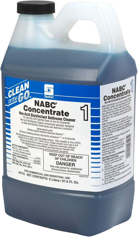 Spartan NABC Clean On The Go #1 Non Acid Restroom Disinfectant Cleaner 2 Liter Case of 4