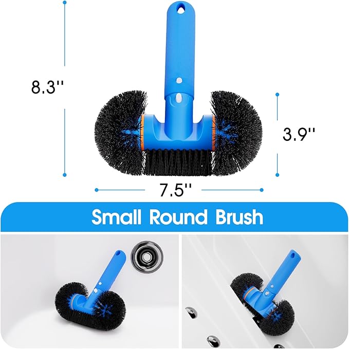 5-in-1 Spa Cleaning Set - Hot Tub Small Pools Maintenance Accessories Kit - Skimmer Net, Round Brush, 2ft Pole, Scrub Glove and Scum Absorber