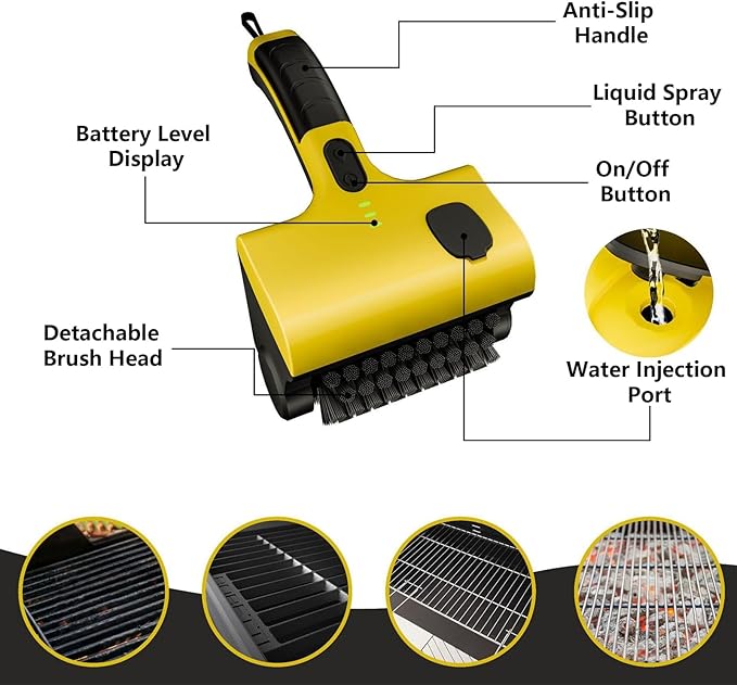 Griddle Grill Flat Top Cleaner: Cordless & Rechargeable Griddle Cleaning Robot Set for Blackstone Accessories with Steel Brush, PP Brush for Bathtub Kitchen Floor Waterproof Multi-Cleaning Tools