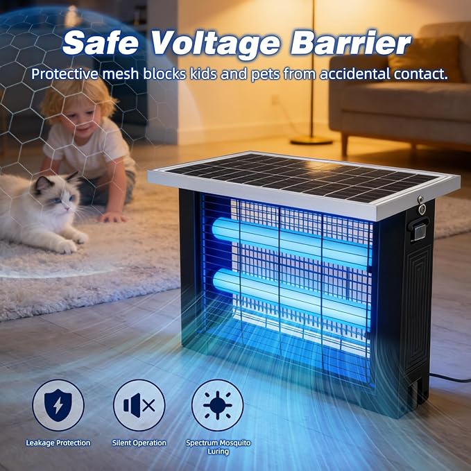 Solar Bug Zapper Outdoor for 2000 sq.ft, Portable Solar Mosquito Zapper with 13 FT Extension Cord, Rechargeable Electric Bug Zapper with High Powered for Patio Garden Backyard RV Camping Pest Control