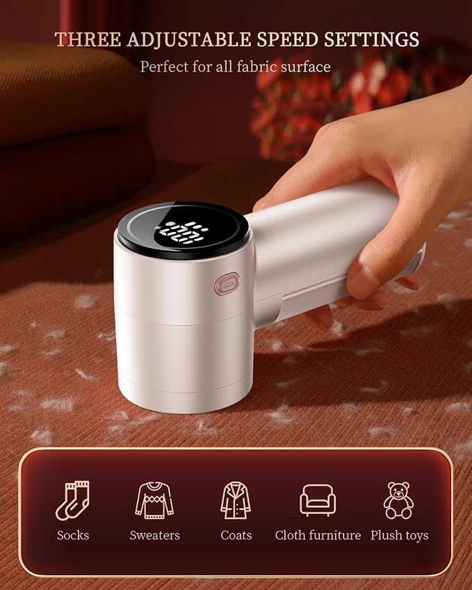 Fabric Shaver, Rechargeable Lint Shaver with Digital Display, 3-Speeds Sweater Shaver with 6-Leaf Blades, Electric Portable Lint Remover to Remove Pilling for Clothes, Furniture, Couch, Blanket - Image 2