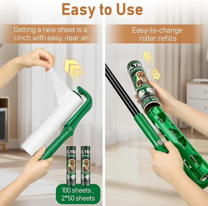 10" Large Lint Roller for Floor Carpet Pet Hair Extra Sticky with 4 Refills | 59" Long Handle Big Lint Rollers| 4 Roll 200 Sheets Rollers Refills for Cleaning Furniture, Couch,Car Seats,Rugs,Clothing - Image 6