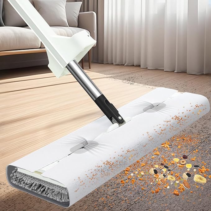 Flat Mop - Household Floor Cleaning System, Extra Wide with Extendable Handle for Hardwood Tile Vinyl, Reusable Microfiber Pads with 360° Rotation, Multi Tool for Home Garage Office Blue
