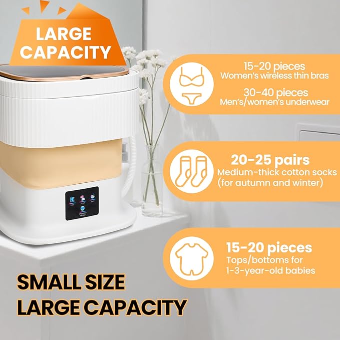 Portable Washing Machine Mini Washer for Apartments - Compact, Foldable Countertop Clothes Washer & Dryer Combo, Small Lavadora Portatil, Handheld Laundry Machine (Khaki, Large)