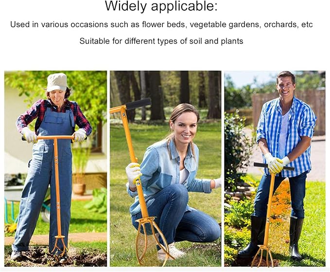 Hand Tiller Stainless Steel Cultivator Soil Aerator for Flower Beds Vegetable Gardens Orchards