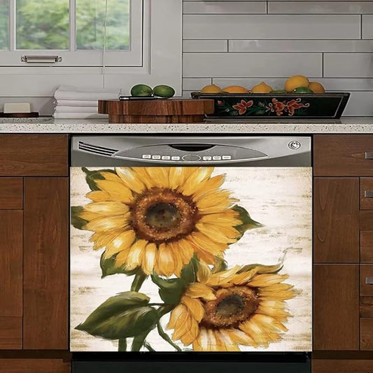 Retro Sunflower Kitchen Sticker Decor Dishwasher Cover, You are My Sunshine Dish Washer Door Panel Decal, Refrigerator Decal Decor, Ordinary 23"x17"INCH