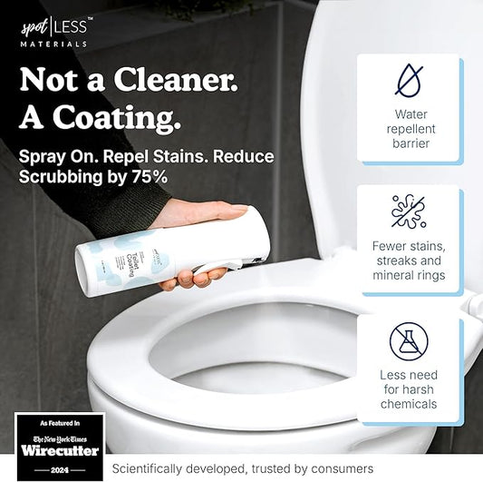 spotLESS MATERIALS Toilet Coating, Toilet Coating Spray for Ceramic and Porcelain, Water Repellent Barrier, Helps Reduce Scrubbing and Cleaning Time, PFAS Free Bathroom Essential, Cleaning Supplies