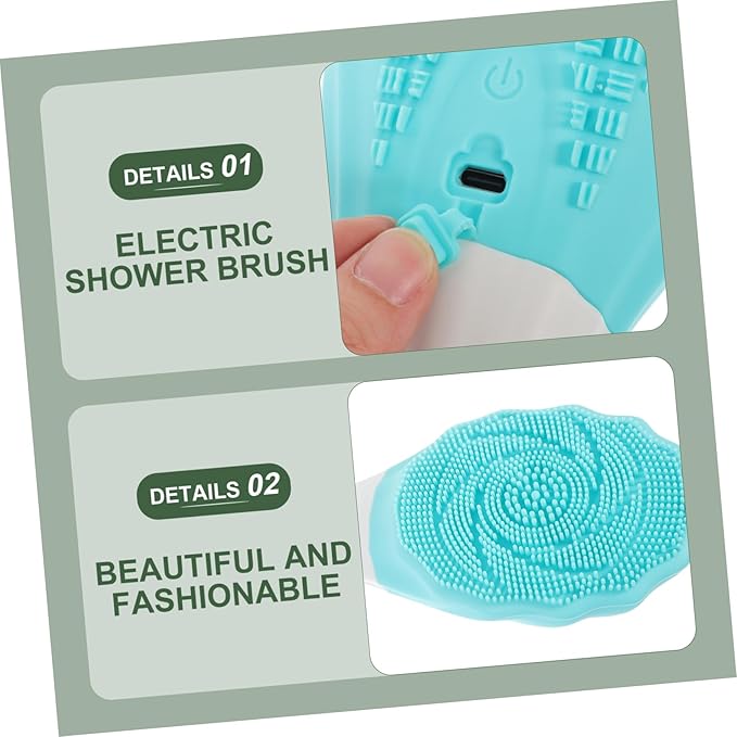 OUNONA Electric Waterproof Bath Brush Long Handle Silicone Body Scrubber for Men and Women Back Cleaning Tool for Shower and Bath Ergonomic Design for Easy Use